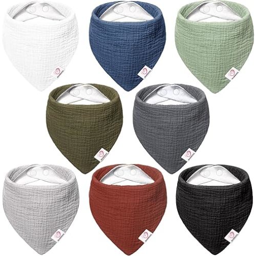 Bearmoss 100% Cotton Muslin Baby Bibs 8-Pack Baby Bandana Drool Bibs for Unisex Baby Boys Girls Drooling and Teething