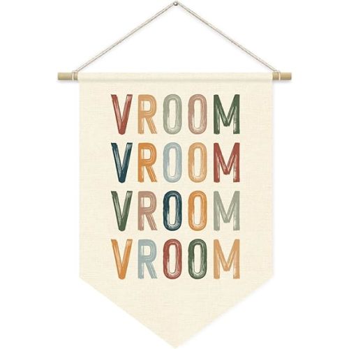 Racing Party Pennant Flag Decorations, Cars Birthday Party Decorations, Boho Vroom Wall Hanging Pennant Flag Decor for Nursery Playroom