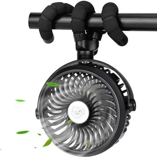 Stroller Fan Mini Portable Fan USB Personal Fan Long Working Handheld Fan 12pcs LED Camping Fan Batterry Operated Fan Clip on Fan for Stroller Travel (Black)