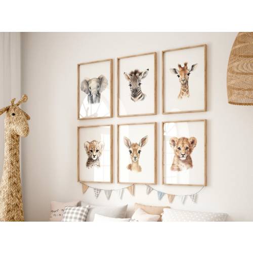 Cute Safari Animal Prints | Set of 6 | Safari Nursery Decor | Safari Animals | Digital Prints | Jungle Nursery Decor | Safari Nursery Theme