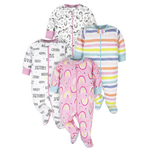Onesies Brand Baby Girl Sleep 'n Play Footed Pajamas, 4-Pack (Newborn - 6/9M)