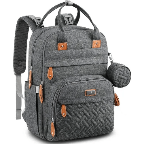 BabbleRoo Diaper Bag Backpack - Multi function Waterproof Diaper Bag, Travel Essentials Baby Tote with Changing Pad, Stroller Straps & Pacifier Case - Unisex, Dark Gray