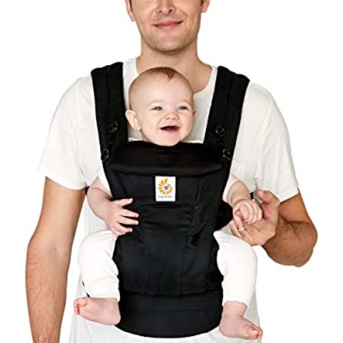 Ergobaby All Carry Positions SoftTouch Cotton Baby Carrier with Enhanced Lumbar Support (7-45 lb), Omni Dream, Onyx Black
