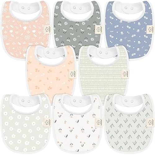8-Pack Organic Baby Bibs for Boys, Girls - Soft Cotton Drooling and Teething Baby Bibs, Baby Girl Bibs, Baby Boy Bibs, Baby Drool Bibs for Baby Girl, Boy, Newborn Infant Bibs(Fleur)