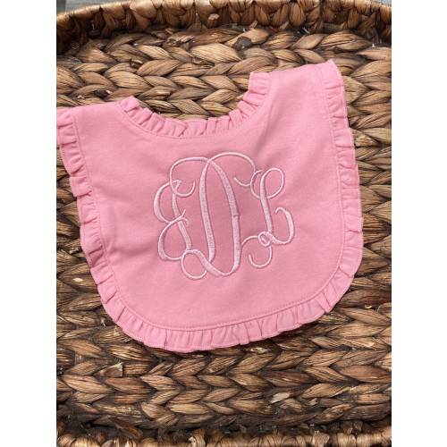 Monogram Baby Bib- Pink Ruffle Bib- Girls Personalized Bibs- Personalized Baby Gifts- Baby Girl Bib- Bibs-Baby Bib-Baby Shower Gift
