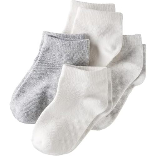 little planet by carter's Neutral Multipack No Slip Socks, Grey Cream, 2T4T