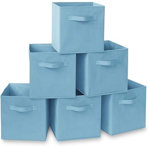 Casafield Set of 6 Collapsible Fabric Cube Storage Bins, Baby Blue - 11" Foldable Cloth Baskets for Shelves, Cubby Organizers & More