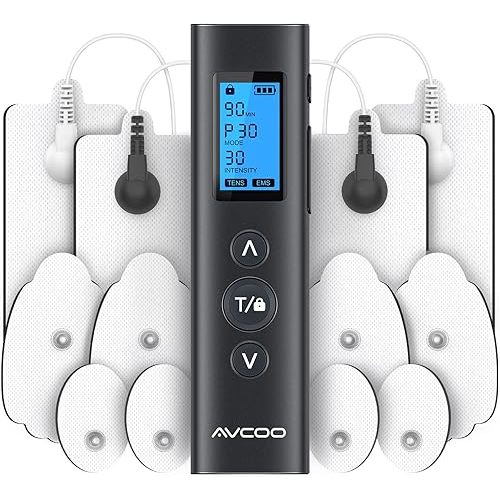 30 Modes TENS EMS Unit Compact Muscle Stimulator for Pain Relief, Rechargeable & Portable Dual Channel EMS Muscle Stimulator with 30 Intensity Levels and 12 Electrode Tens Unit Replacement Pads