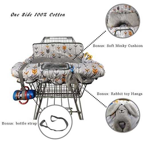 Shopping Cart Cover for Baby with Pillow- Minky Bolster Positioner and Cellphone Holder, High Chair Cover for Boy Girl,Infant Grocery Cart Cushion Liner Large - Grey