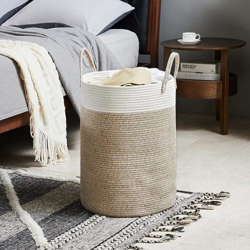 Cotton Rope Laundry Hamper by YOUDENOVA, 58L - Woven Collapsible Laundry Basket - Clothes Storage Basket for Blankets, Laundry Room Organizing, Bedroom Storage, Clothes Hamper – Brown