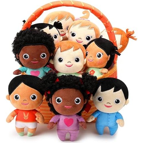 HyDren Basket Plush Baby Dolls, Set of 10 Soft Multicultural Sensory Dolls 6'' Plush Diversity Toys for Preschool Classroom, Easter Toddler Baby Toys for Kids Girls Boys All Ages
