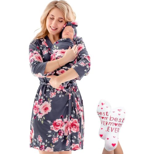 ECO BABY Mommy and Me Robe and Swaddle Set | Maternity Robe and Matching Baby Set for Girl, Boy | Hospital Labor and Delivery