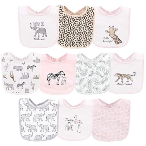 Hudson Baby Unisex Baby Cotton Bibs, Modern Pink Safari, One Size