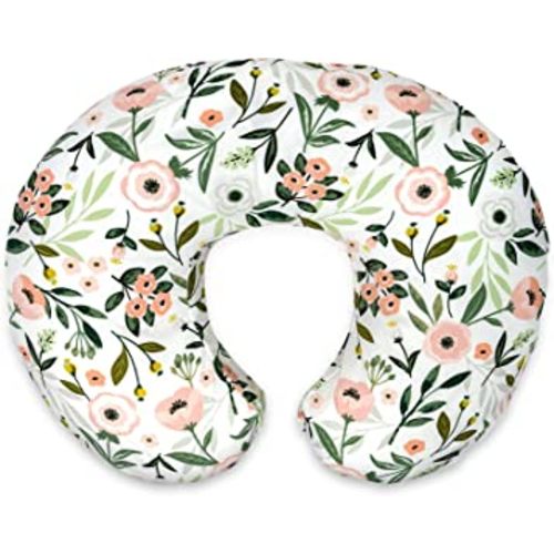 Boppy Nursing Pillow and Positioner—Original | Pink Garden Flowers | Breastfeeding, Bottle Feeding, Baby Support | with Removable Cotton Blend Cover | Awake-Time Support , 20x16x5.5 Inch (Pack of 1)