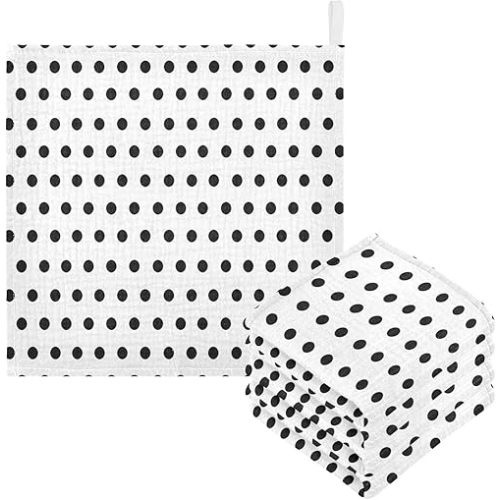 Baby Washcloths 5 Pack Pure Cotton Highly Absorbent and Soft Polka Dots White Black Baby Towels Reusable Face Cloths Set - 12 x 12 Inches