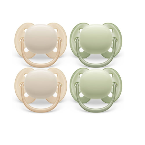 Philips Avent Ultra Soft Pacifier - 4 x Soft and Flexible Baby Pacifiers for Babies Aged 0-6 Months, BPA Free with Sterilizer Carry Case, SCF091/23