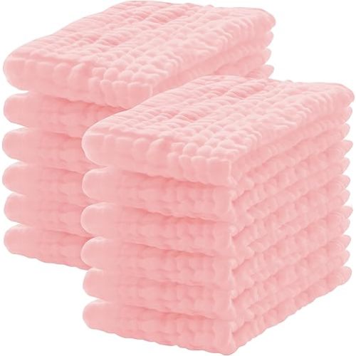 12 Pack Muslin Burp Cloths 100% Cotton Muslin Cloths Large 20''x10'' Extra Soft and Absorbent Baby Burping Cloth - Pink