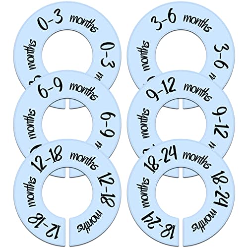Pro Goleem Baby Closet Dividers Blue Baby Closet Organizer for Nursery Baby Clothes Size Age Dividers Fits 1.5" Rod 6 PCS