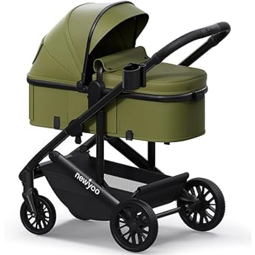 newyoo Infant Stroller with Bassinet Mode, Nestro 516M, Baby/Newborn Strollers w Convertible/Reversible Seat & Cup Holder, Coches para Bebes, 2-in-1 Rear-Facing Pram, Green