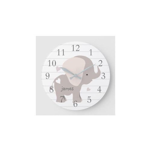White Grey Elephant Nursery Wall Clock | Zazzle