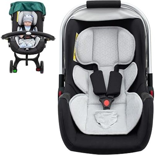 Baby Car Seat Head Support, Thickened Infant Car Seat Insert with Natural Sponge Filled, Breathable Newborn Carseat Head Support, Universal Baby Car Seat Cushion Pads with Crotch Protection