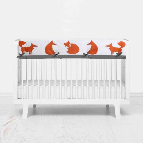 Bacati - Playful Fox Long Crib Rail Guard Cover Orange/Gray