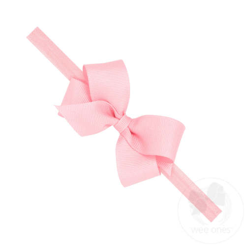 Mini Grosgrain Girls Hair Bow on a Soft Elastic Baby Band - LT PINK / NEWBORN (0-6 MONTHS) | Wee Ones Hair Bows & Accessories