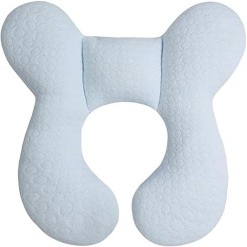 Upgraded Baby Head Support Pillow for Newborn Toddler, Soft Cotton Baby Travel Pillow for Car Seats and Strollers, Blue
