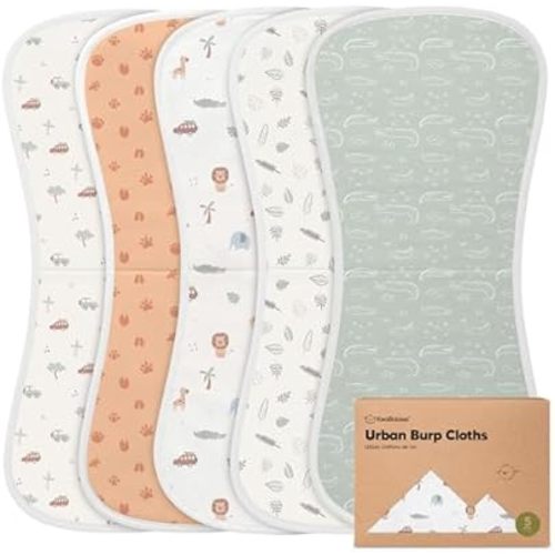 Organic Burp Cloths Baby Boy & Girl - 5-Pack Super Absorbent Cotton Burping Cloths for Babies, Soft & Plush Newborn Spit Up Rags, Infant Towels for Milk Spit Up, Unisex, Large 21" x 10" (Wilderness)