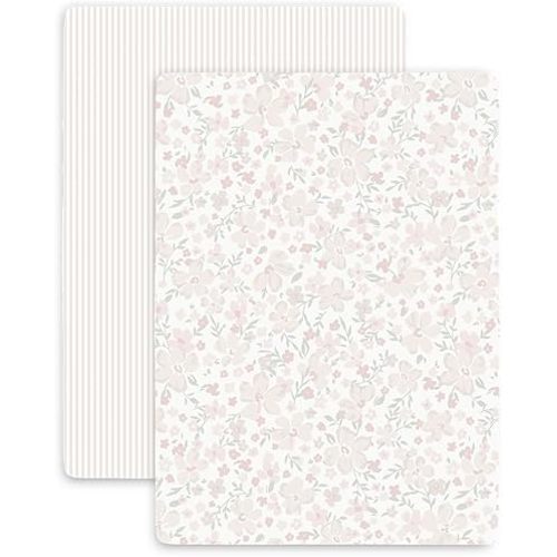 Makemake Organics Organic Portable Mini Crib Sheet GOTS Certified Organic Cotton Pack n Play Fitted Sheets Playard Set of 2 (26"X39", Blossom and Beige Stripes)