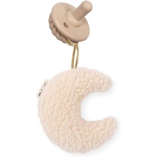 Itzy Ritzy Pacifier and Lovey Set; Detachable Plush Moon and Coordinating Toast Silicone Pacifier; Ideal for Ages 0 Months and Up, Moon
