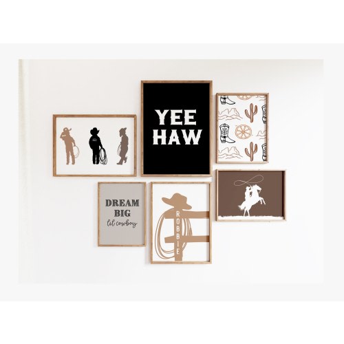 Personalized western gallery wall art for boy cowboy nursery, western nursery decor, name sign for nursery boy western poster, horse art