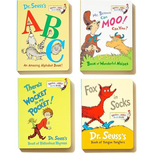 Little Green Boxed Set of Bright and Early Board Books: Fox in Socks; Mr. Brown Can Moo! Can You?; There's a Wocket in My Pocket!; Dr. Seuss's ABC (Bright & Early Board Books) Board book – Abridged, January 8, 2019