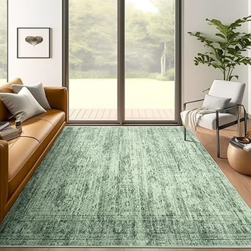 5x7 Area Rug Low Pile Indoor Washable Rugs for Bedroom Living Room Area Rugs 5x7 for Dining Room Green Rug Foldable Non-Slip Thin Rugs