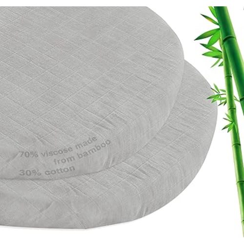 Muslin Bassinet Sheet Fitted 2 Pack for Cradle or Bassinet Pad&Mattress, Soft and Breathable Viscose Made from Bamboo Cotton Muslin Bassinet Sheets (32"x16"x5.5") for Boys and Girls Gift, Grey