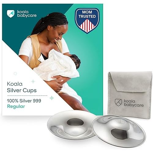 Koala Babycare The Original Nursing Cups 999 Silver – Nipple Shields for Nursing Newborn - Breastfeeding Essentials Protect and Soothe Cracked Nipples - Standard Size