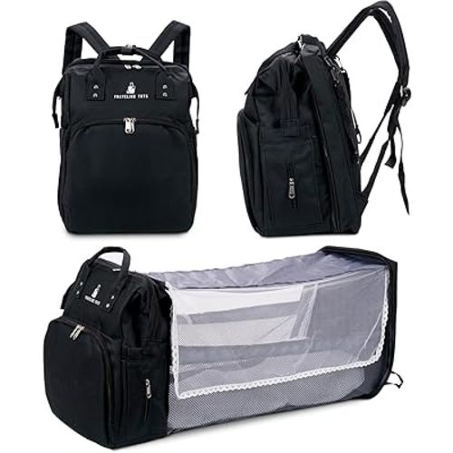 Diaper Bag Backpack, Waterproof Multifunctional Baby Diaper Bag w/Changing Station for Boys & Girls, USB Charging Port, Large Capacity Travel Baby Bag for Mom Dad w/Insulated Bottle, Black