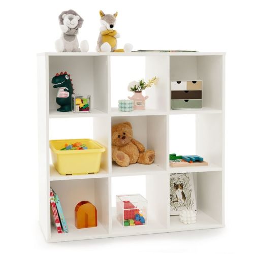 Costway 9-cube Kids Toy Storage Organizer Wooden Children's Bookcase Display Bookshelf