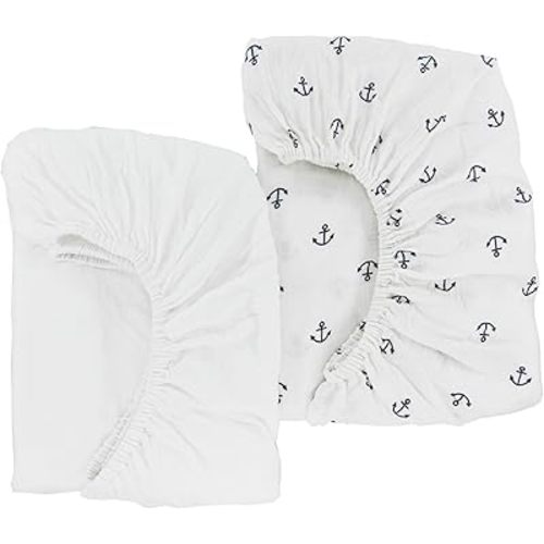 Synrroe Fitted Muslin Crib Sheets 2 Pack, Stretchy Crib Bed Sheets for Babies Girls 28" by 52", Super Soft and Comfortable 100% Cotton Bed Sheets Double Layers (White-Anchor)