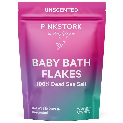 Pink Stork Baby Bath Flakes, Calming Fragrance Free Magnesium Bath Salts for Infants and Toddlers to Help Soothe Diaper Rash, Irritation, and Support Restful Sleep Without Melatonin - 16 oz