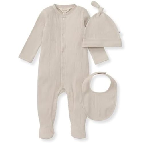Burt's Bees Baby Unisex Baby Jumpsuit Set, 100% Organic Cotton 3-Piece Gift Outfit Coverall with Matching Hat and Bib