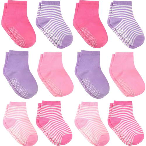 Debra Weitzner Gripper Non-Slip Children's Socks - Anti-Slip Crew Socks for Toddlers, 12 Pairs