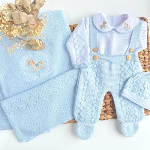 Going home Newborn Boy First Outfit Spanish Newborn knitted - Primera Puesta baby boy knit clothing baby knitted footie baby Horse Theme
