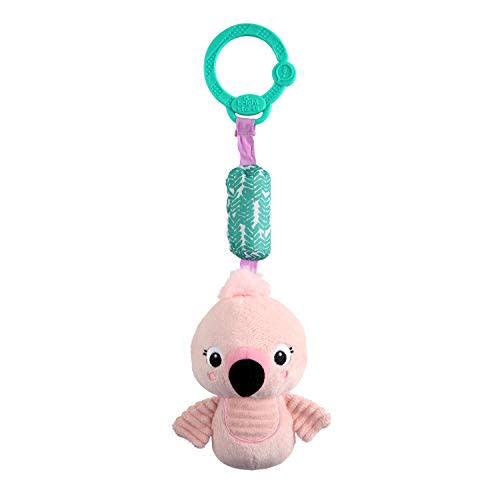 Bright Starts Flamingo Chime Along Friends Plush Take-Along Stroller or Carrier Toy, Ages 0 Month+