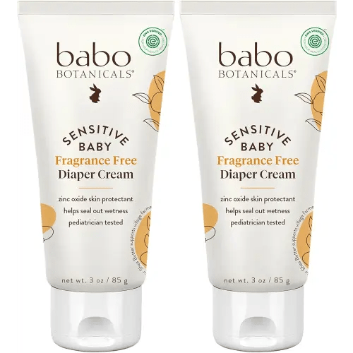 Babo Botanicals Sensitive Baby Fragrance-Free Diaper Cream - 25% Natural Zinc Oxide - Calendula, Shea & Cocoa Butter - EWG Verified - Vegan- from Birth on - 1 or 2 Pack Tube - 6oz Jar