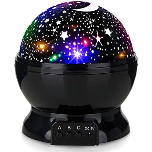 Baby Night Lights, Moon Star Projector 360 Degree Rotation - 4 LED Bulbs 8 Color Changing Light, Romantic Night Lighting Lamp, Unique Gifts for Birthday Nursery Women Children Kids Baby - Y-black