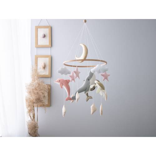 Ocean nursery baby girl mobile, Under the sea themed nursery decor