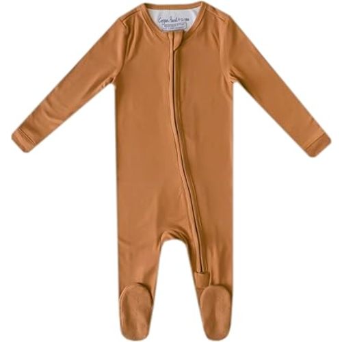 Copper Pearl Zip-Up Footie Baby Pajamas: Ultra-Soft Boys Pajamas and Girls Pajamas, Premium Knit Fabric in Stylish Prints, Tag-Free with Two-Way Zipper, Sized Newborn to 24 Months, Camel