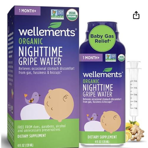 Wellements Organic Nighttime Gripe Water for Babies 1 Month+ (4 Fl Oz) - Baby Gripe Water for Bedtime Relief Gas, Colic & Fussiness - Herbs Promote a Peaceful Night’s Sleep - USDA Certified & Non GMO