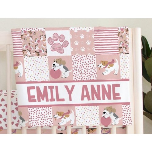 Dog Nursery Bedding Set, Dog Baby Blanket, Dog Baby Bedding Girl, Puppy Baby Quilt, Puppy Baby Nursery, Puppy Crib Sheet, Name Quilt